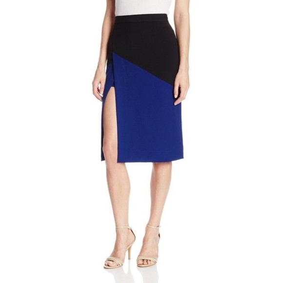 BCBGMAXAZRIA Jowell Sheath Pencil Colorblock Skirt Royal Blue Black Slit Formal - Picture 2 of 12